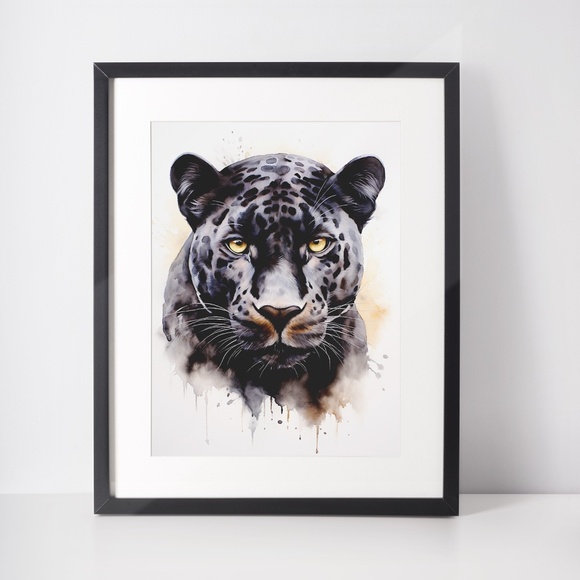 Watercolor Black Jaguar Wall Art Print Unframed - Majestic Jungle Elegance - Picture 2 of 7